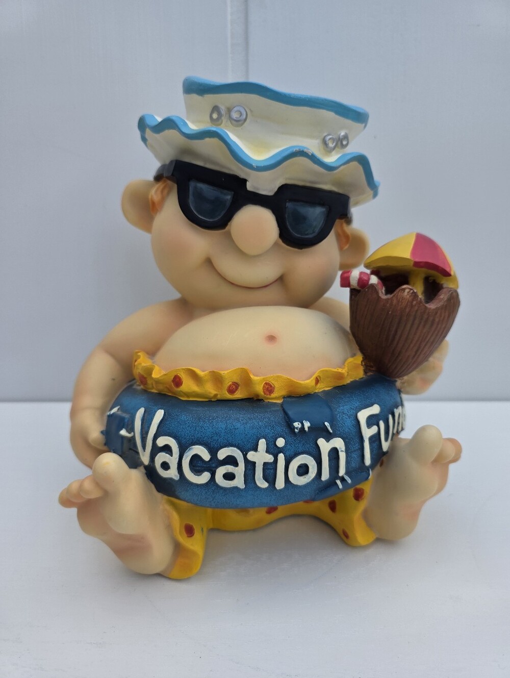 Vacation Fund Beach Pool Ceramic Coin Piggy Money Bank 10"